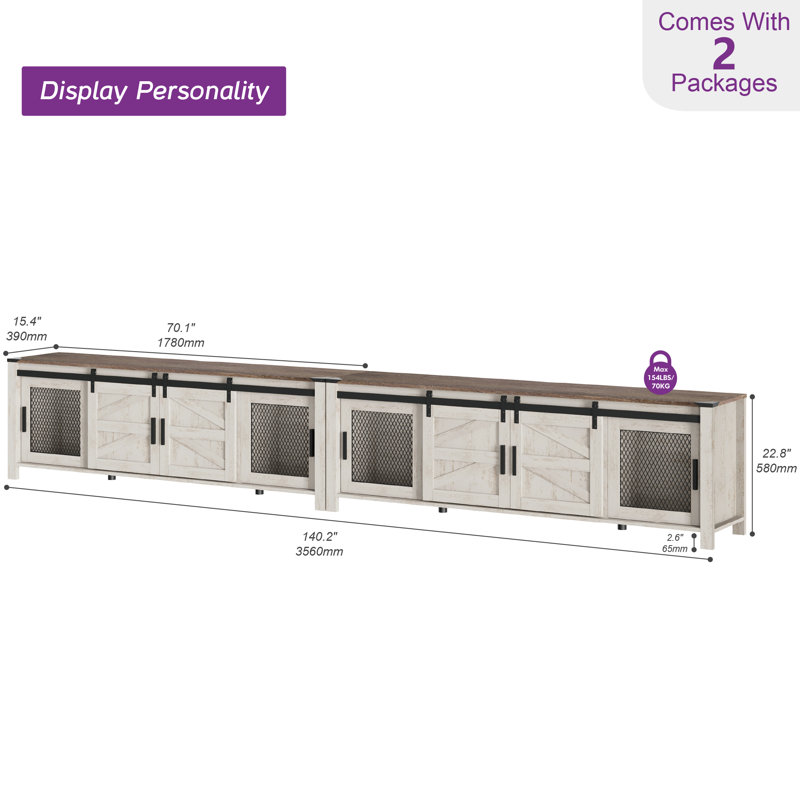 Gracie Oaks TV Stand For 100 Inch, Black And Brown, Ivory
