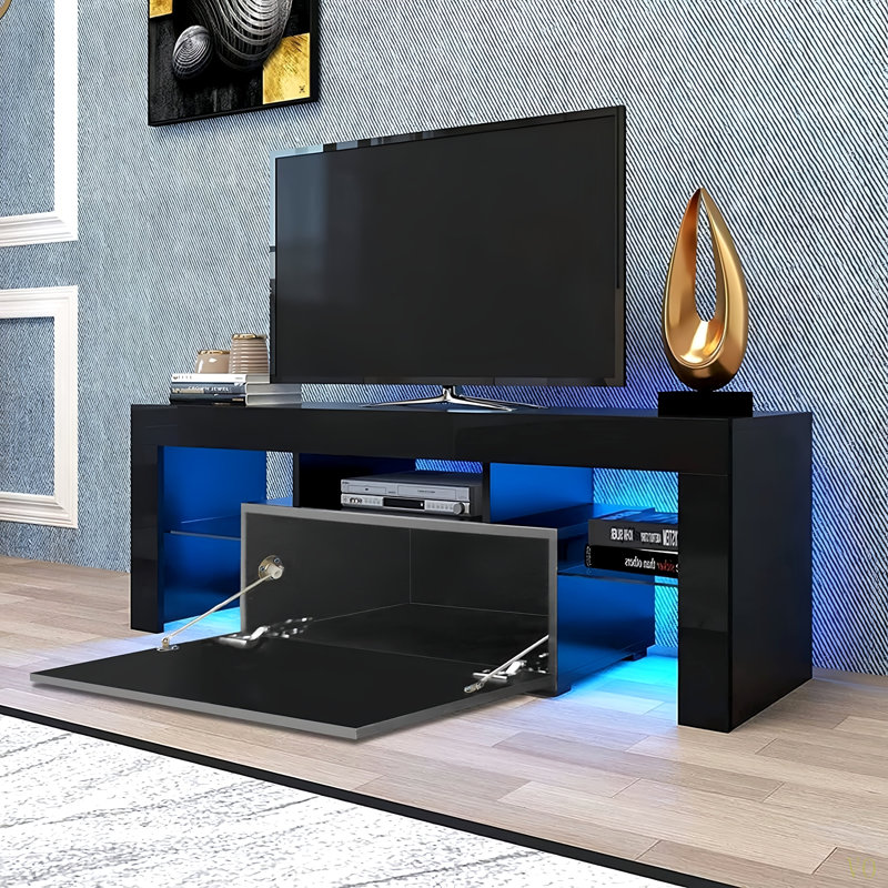 LED TV Stand For Televisions Up To 55 Inchs,Modern Entertainment Center With Down Filp Door, Glass Shelf And High Glossy UV Front Face, TV Console Table For Living Room,Bedroom