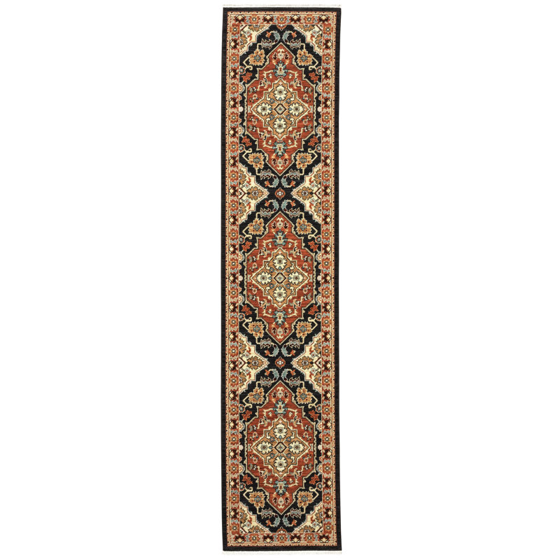 Tapis rouge / brun Oaklynn, Tapis de couloir 2 pi 6 po x 12 pi