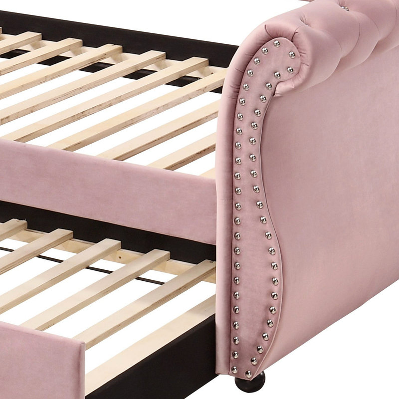 Adkins Velvet Daybed With Trundle, Pink Velvet