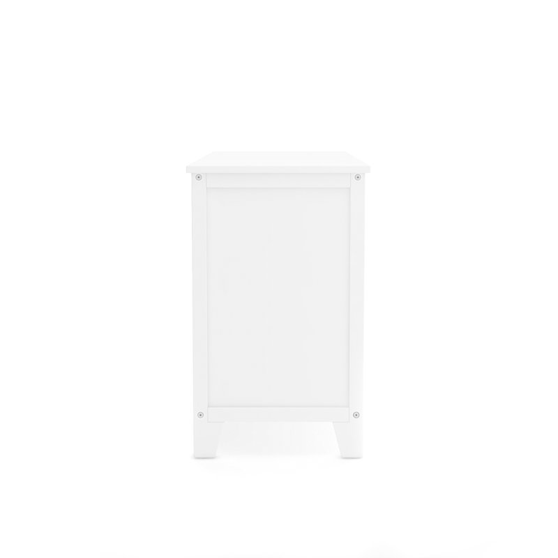 Creamy White Wooden Kids' Low Bookcase with Fabric Bins