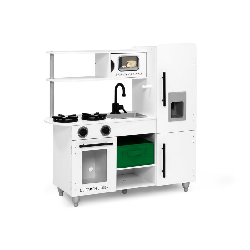 Deluxe Modern Kitchen - Toy Kitchen Playset With Realistic Knobs That Turn/Click,