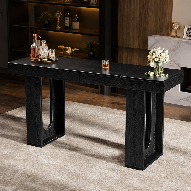 70.9" Long Bar Table, Rectangular Counter Height Pub Table Home Coffee Bar Unit, Noir