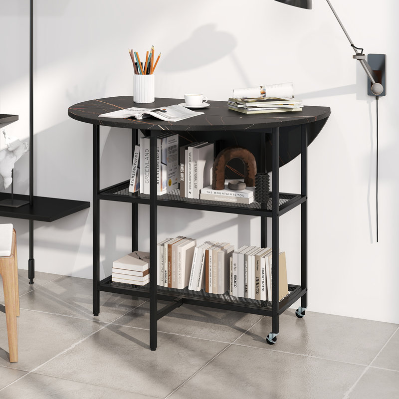 Extendable Round Metal Base Dining Table, Black