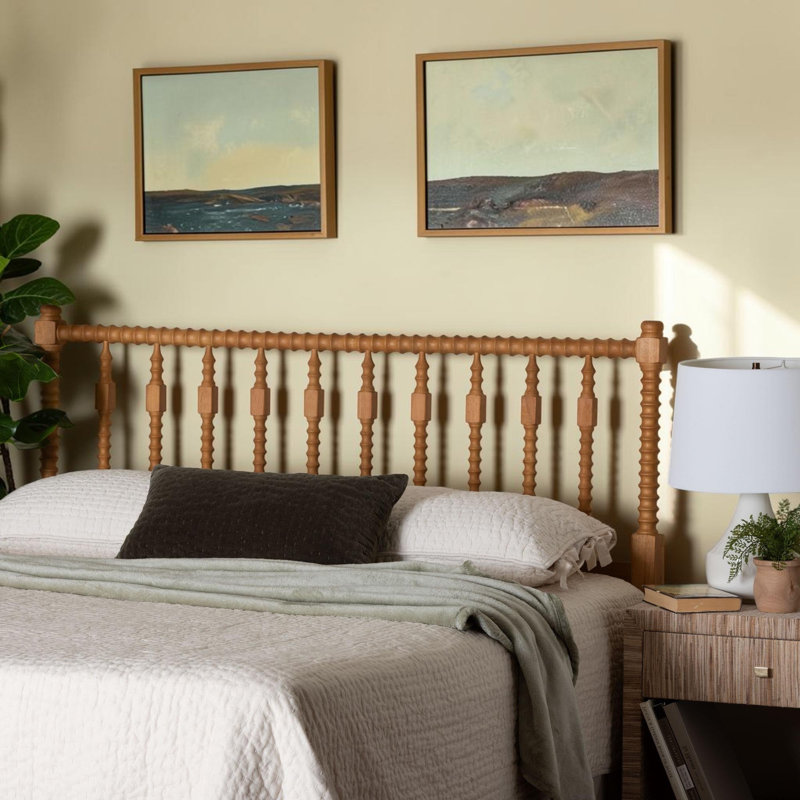 Liasonya Rotated Spindle Headboard - Handcrafted Timber Panel With Ornamental Spoke Design, King, Oak Brown