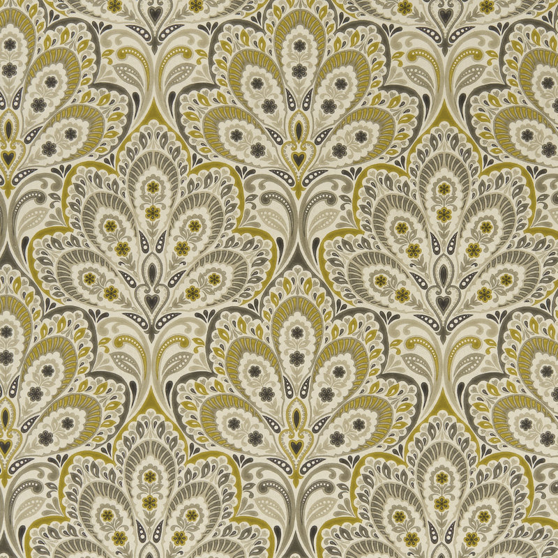Eden Persia Fabric, Charcoal/Ochre