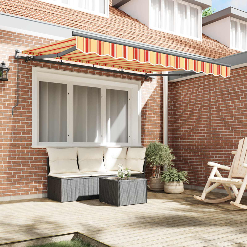 VidaXL Fabric Cover Retractable Patio Awning, 165cm H x 250cm W x 200cm D, Striped, Yellow/Orange