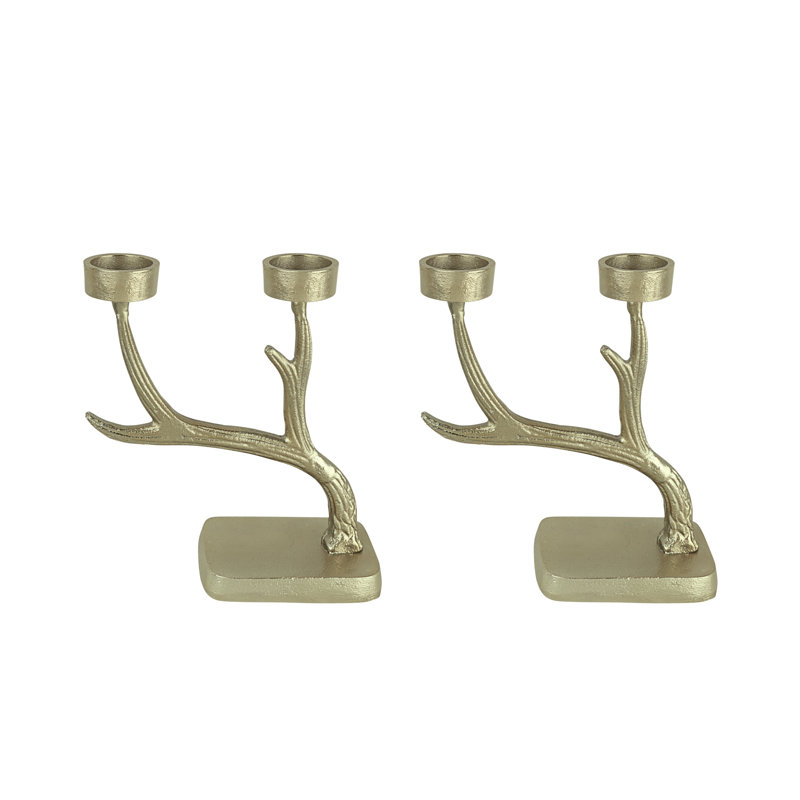 Antique Brass Branch Shape Aluminum Tabletop Candelabra Set