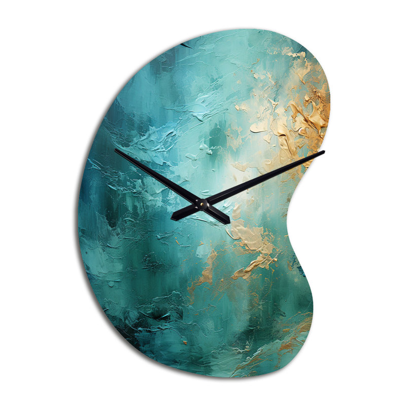 Horloge murale Teal Oasis III - Paysages de forme irrégulière, horloge murale moderne asymétrique, Petit
