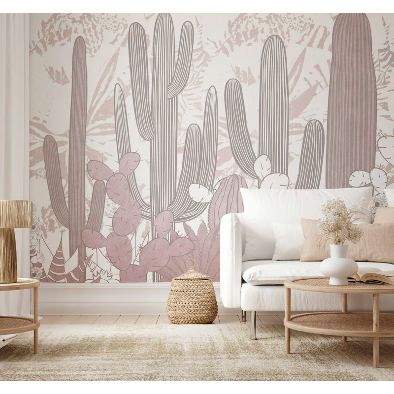 Papier peint botanique Blush Desert Cactus, L 99,96 po x l 150 po
