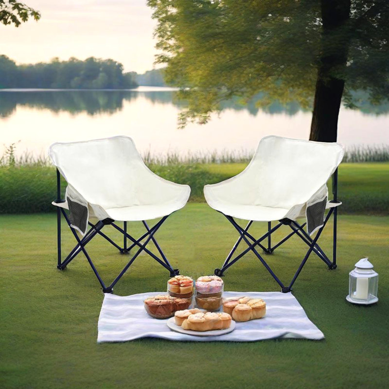 2 chaises de camping d'extérieur pliables / portatives, sac de transport, beige, Beige