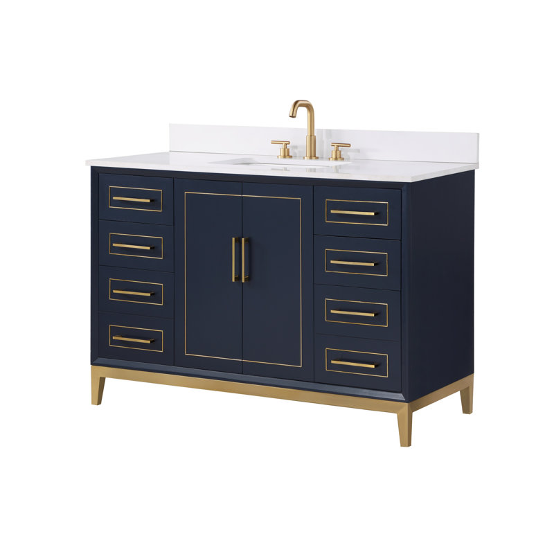 Gracie 48'' Single Bathroom Vanity with Top, White Quartz, Pacific Blue