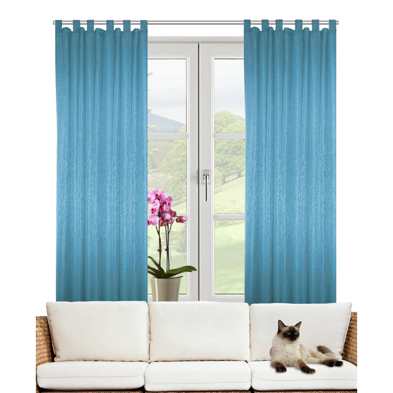 Friedland Synthetic Tab Top Curtain Pair, Opaque, 132cm Width x 245cm Drop, Turquoise