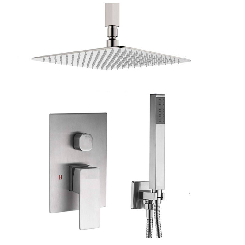 Système de douche de plafond avec soupape et garniture, Nickel brossé, H 1 po x l 12 po