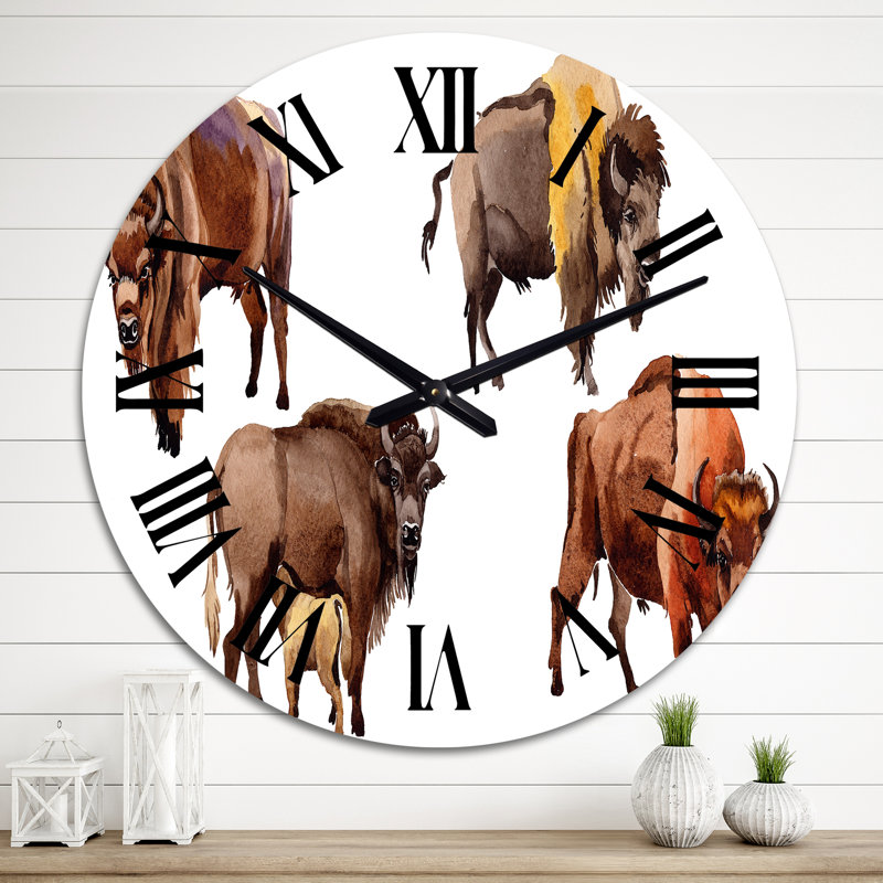 Exotic Wild Bisons - Patterned Wall Clock, Large