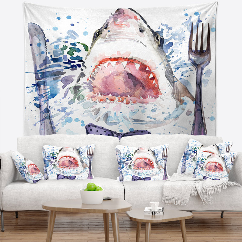 Tapisserie d'illustration de requin affamé Animal, H 32 po x l 39 po
