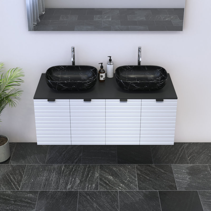 Meuble-lavabo double 47,2 po avec comptoir Karaya, Noir, Noir