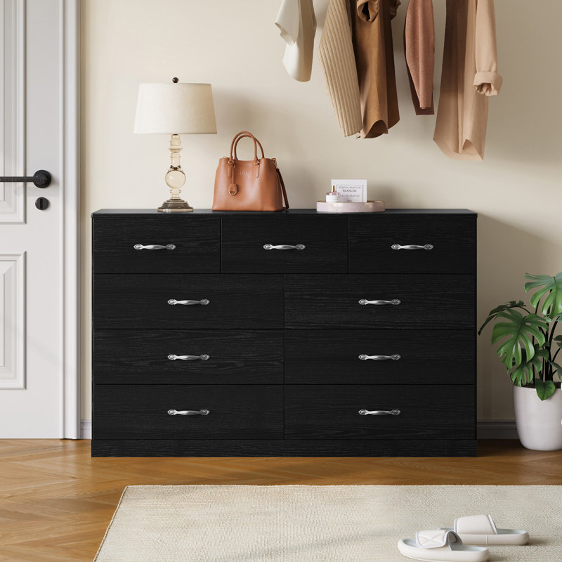 Commode 9 tiroirs l 53 po, Noir