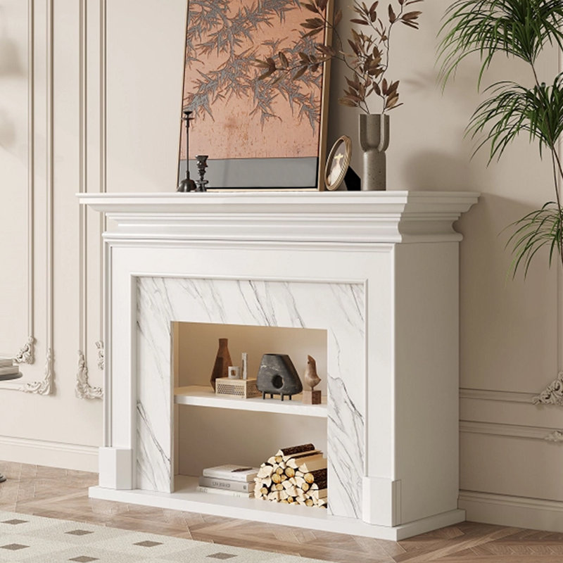 Solid Wood Electric Fireplace, White