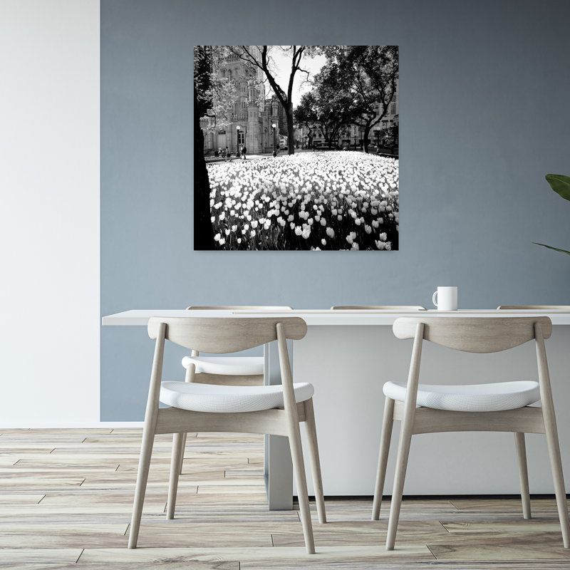 White tulips near a water tower Chicago Water Tower Michigan Avenue Chicago Cook County Illinois USA 1 Piece Wrapped Canvas Wall Art