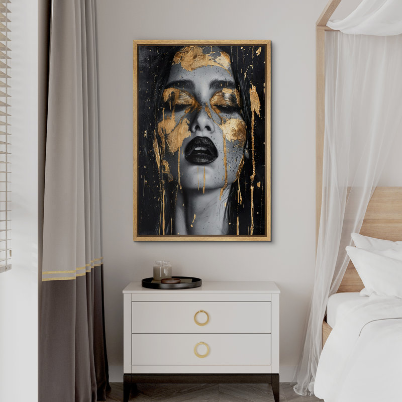 Élégance, noir et blanc, or, portrait féminin, décoration de chambre à coucher, impression sur toile encadrée