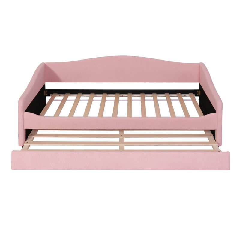 Upholstered Daybed with Trundle, Twin, Pink