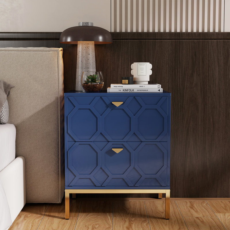 Bailes Modern Wood Nightstand With 2 Drawers, Blue
