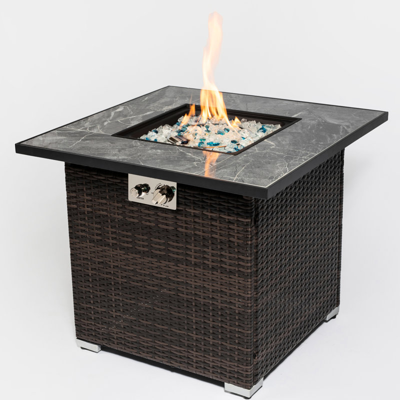 Table de foyer au gaz 30 pouces au propane, capacité de production de chaleur de 40000 BTU, brun foncé, plateau de table en carreaux de céramique, structure en acier, housse de pluie au propane avec couvercle, puissance, structure, fourni
