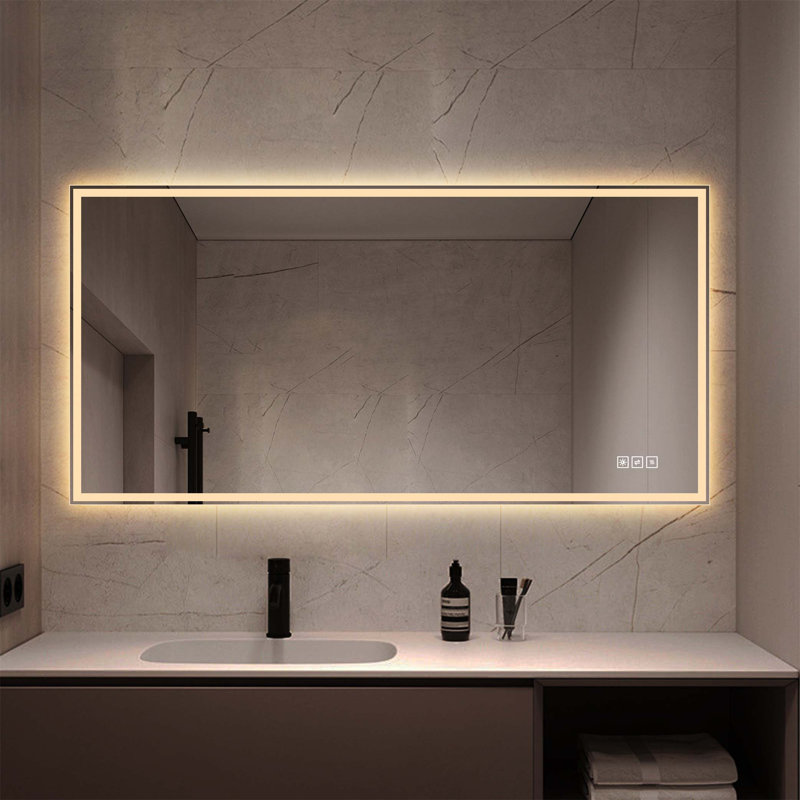 Miroir de salle de bain mural 48 po x 24 po à DEL avec antibuée, éclairage à intensité variable 3 couleurs et verre sans cuivre