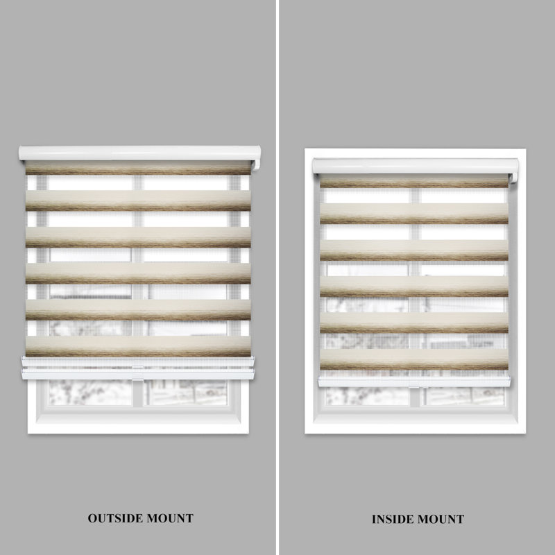Custom Cordless Zebra Roller Shades – Premium Dual Layer Sheer and Solid Fabric Stripes - Light Filtering and Room Darkening