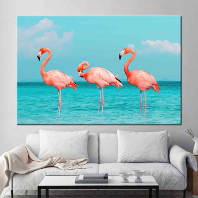 Stylishly Crafted Pink Flamingo and Tropical Seascape Poster Adds Aesthetic Appeal to Your Fashion Wall Decor With a Summer Printed Canvas