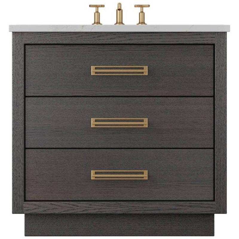 Avalon Three-Drawer Single Bath Vanity, 30", Gray Weathered, Satin Gold