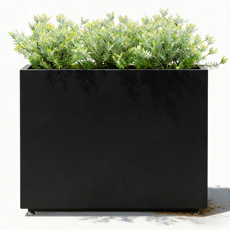 Boîte à fleurs de 30 po de hauteur en métal noir avec tablette centrale, jardinière rectangulaire pour l'extérieur pour jardin, cour, l 36 po x P 11 po x H 30 po, assemblage facile en 5 minutes, trous de drainage et pieds réglables