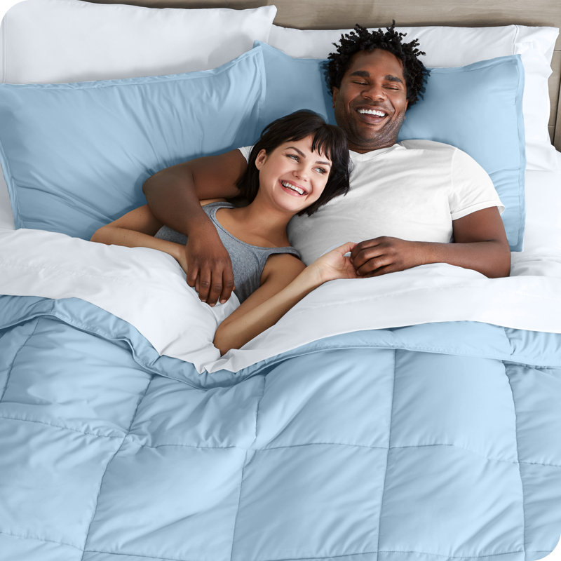 Microfiber Bed-In-A-Bag, Twin Comforter + 4 Additional Pieces, Light Blue/White