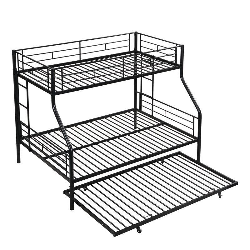 Lit simple superposé au dessus d'un lit double avec lit gigogne en métal, aucun sommier requis, assemblage facile
