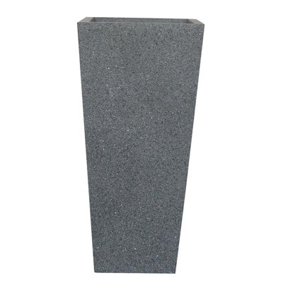 Textured Concrete Effect Tall Garden Plant Pot, Tall Planter with Drainage Holes, Grey Tall Tapered Planter