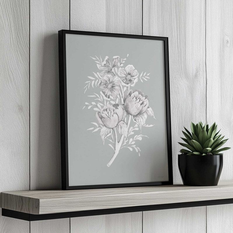 «Gray Botanical Set II» par Cindy Jacobs, reproduction d'art, L 30 x H 40, Brun, Impression encadrée