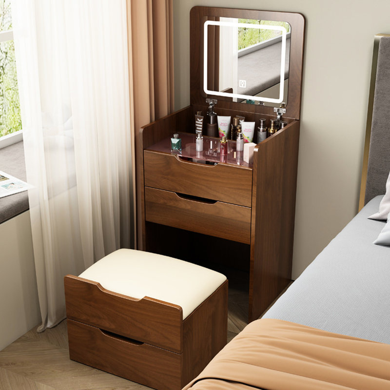 Coiffeuse en noyer avec un design élégant et un grand espace de rangement pour les cosmétiques