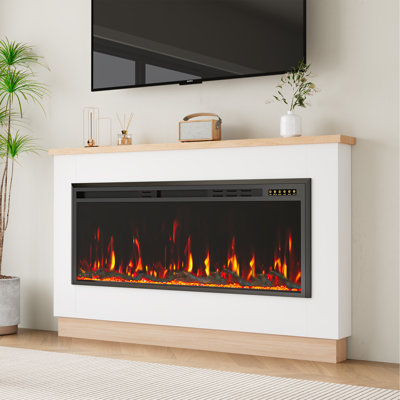 Foyer électrique 60 "avec manteau de cheminée, support pour 12 effets de flamme