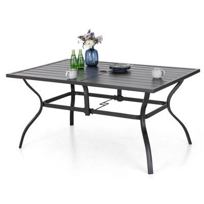 Derinna Rectangular Metal Outdoor Dining Table With Umbrella Hole , 96cm cm W 96.52cm cm D