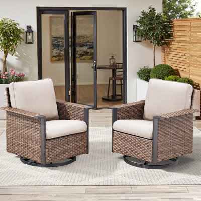 2-Piece Outdoor Patio Chair Set, All-Weather PE Wicker Swivel Rocker Chairs With 5" Wide Flat Armrests, Iron Frame & Removable Cushion, Suitable For Patio, Garden, Backyard & Poolside
