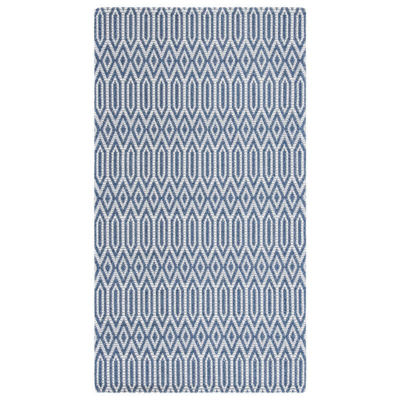 Martha Stewart Cotton Geometric Rug in Blue/Gray, Rectangle 4' x 6'