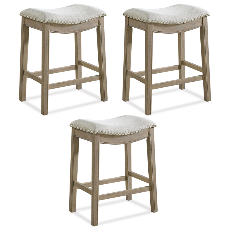 ROME + OAK Parker Backless Kitchen Counter Stool, Oak, Grey Upholstery, Gray/Oak