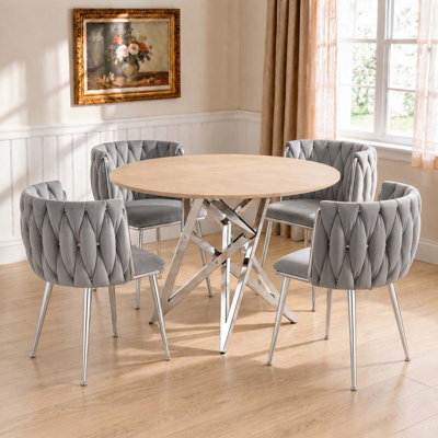 37" Round Dining Table Set, Modern Round Kitchen Table Set with 4 Upholstered Chairs, for Dining, Kitchen and Small Space