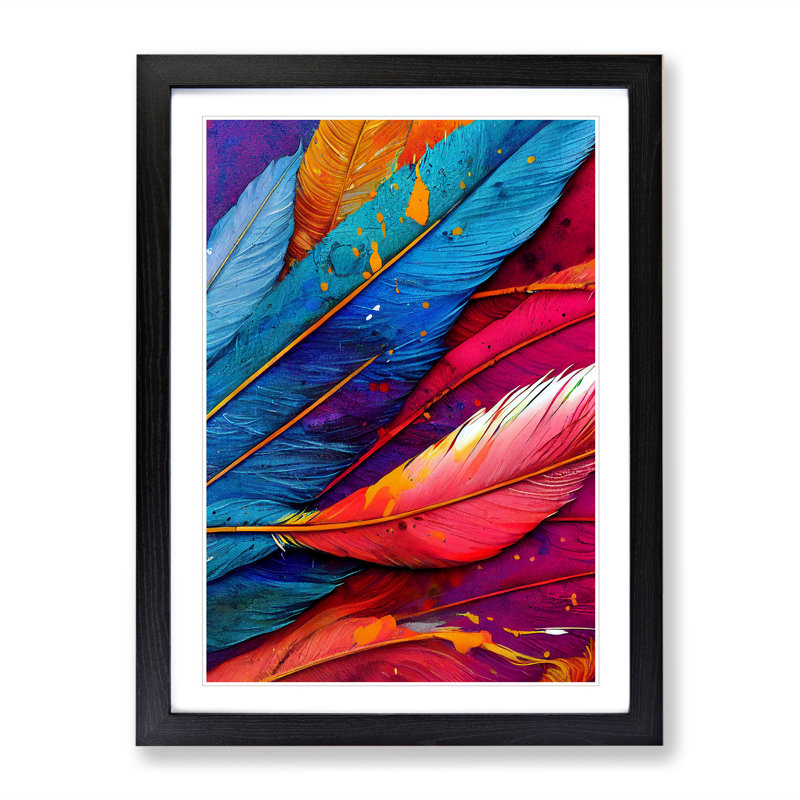 Splashed Feathers No.5 Abstract - Wall Art, Black Framed, 66cm H x 48cm W, White