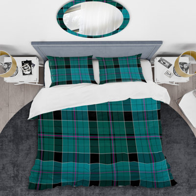 Tartan à carreaux bleu et noir - Ensemble de housse de couette abstrait - Microfibre de polyester