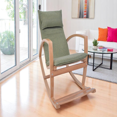 Chaise berçante en bois avec dossier haut et coussin rouge, convient au cadre de lecture tranquille, ergonomique et rembourrée, Stress - Relaxation