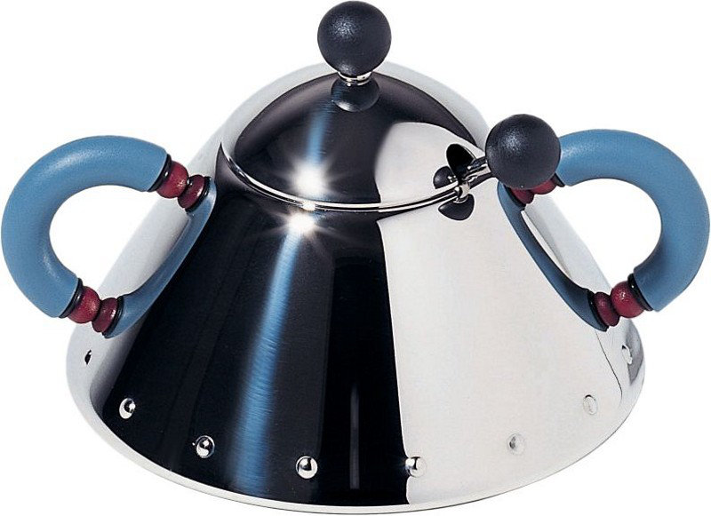 Sugar Bowl with Blue Handle and Spoon