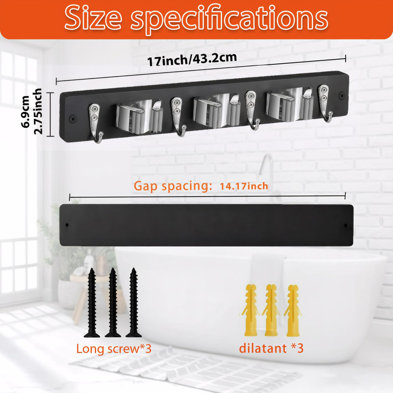 Broom and Mop Organizer Wall Hanging, Black