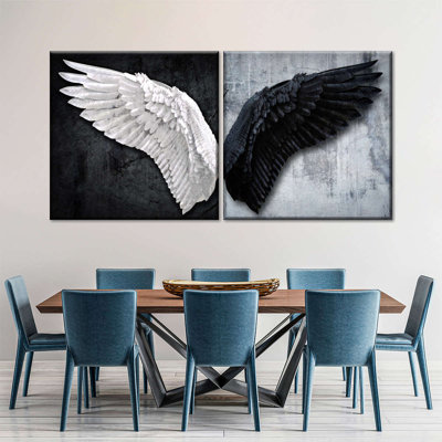 " White And Black Angel Wings Multi Piece Canvas Print " 2 - Pieces